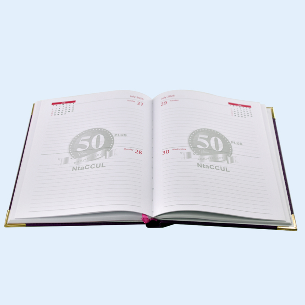 PU Leather Metal Protective Corner Debossed Logo Notebook