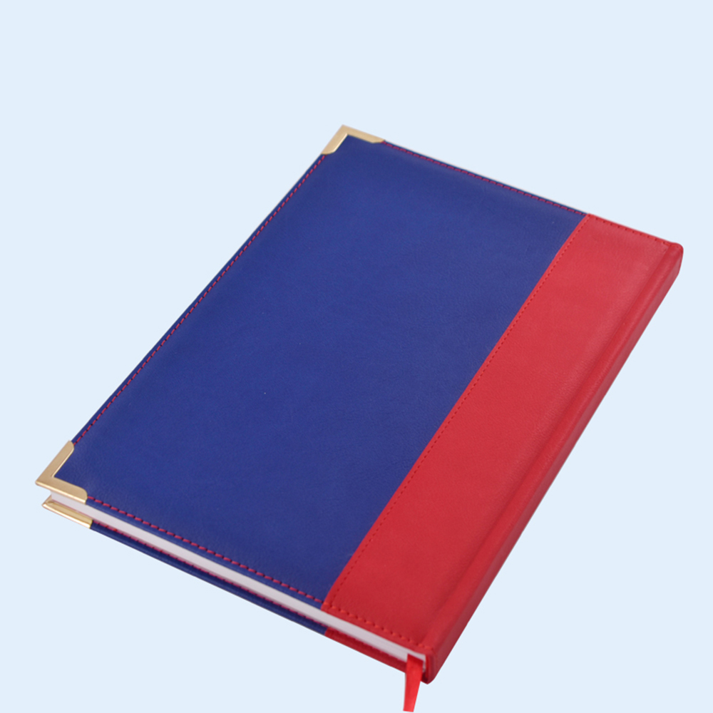 Combined Mutiple Color PU Leather Metal Protective Corner Debossed Logo Notebook