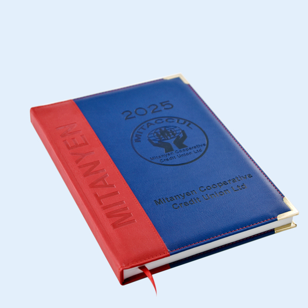 Combined Mutiple Color PU Leather Metal Protective Corner Debossed Logo Notebook