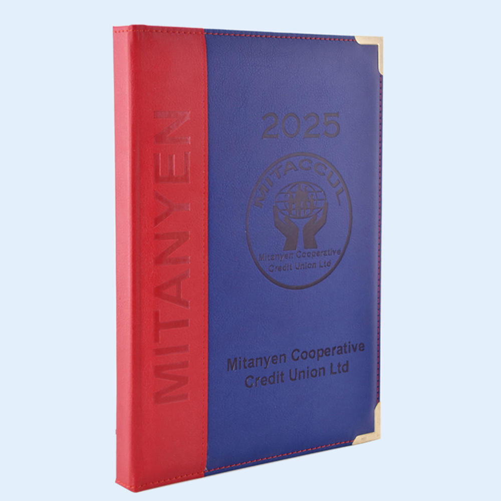 Combined Mutiple Color PU Leather Metal Protective Corner Debossed Logo Notebook
