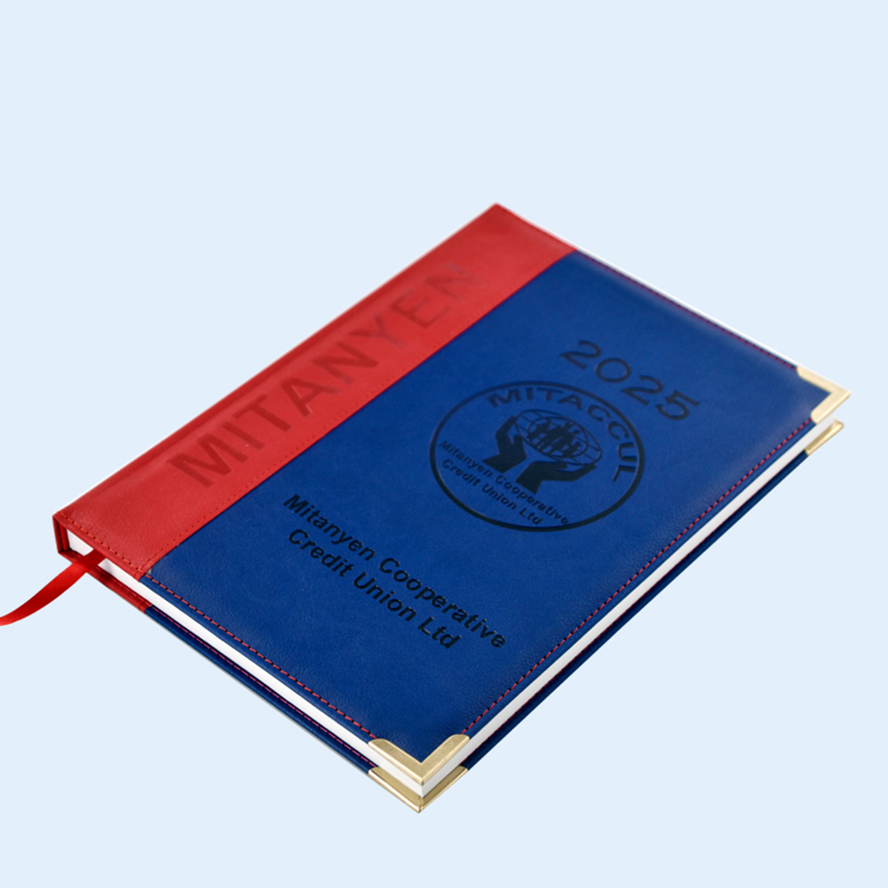 Combined Mutiple Color PU Leather Metal Protective Corner Debossed Logo Notebook
