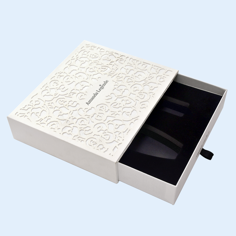 Custom White Gift Box with Carved Crafts High Quality Drawer Box