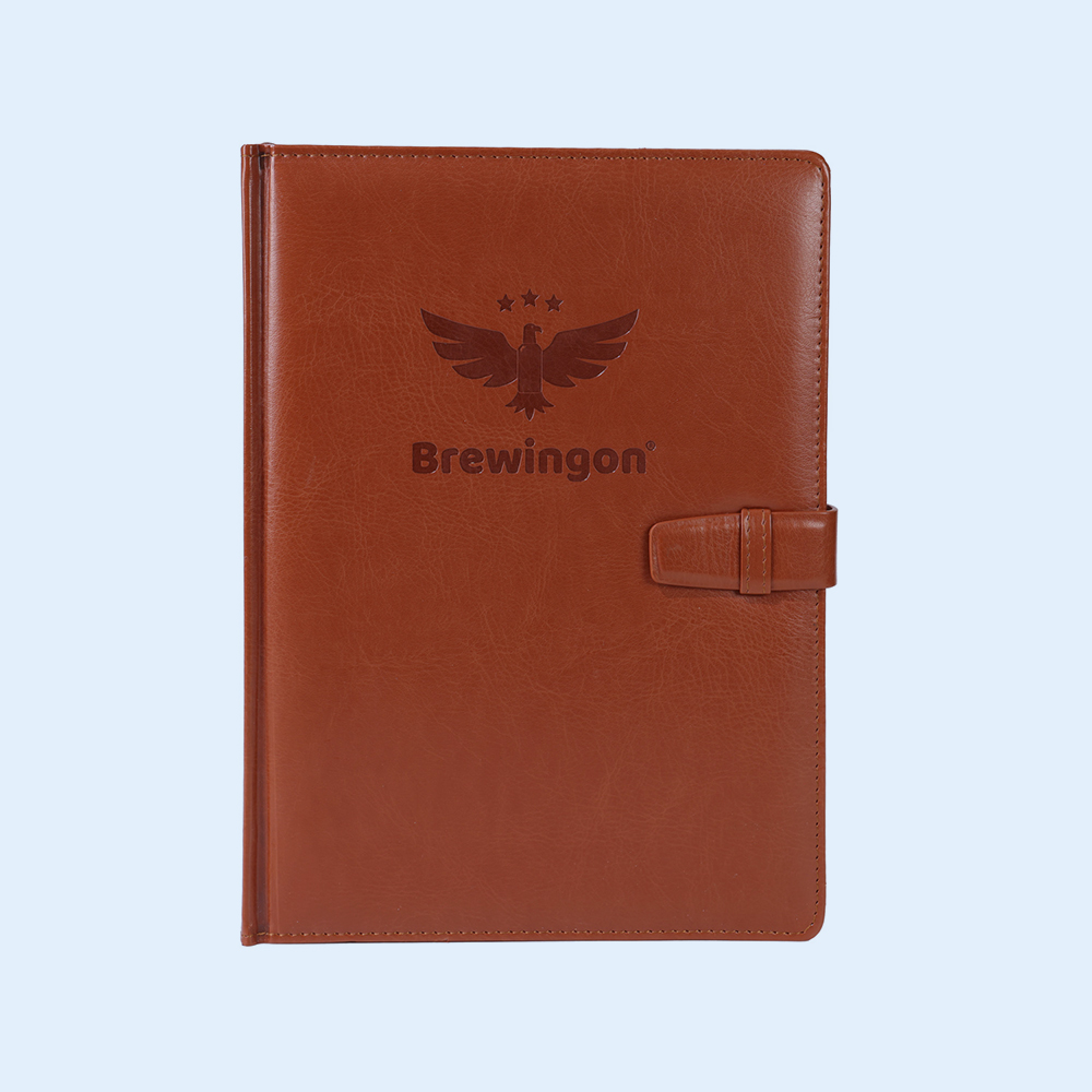 Customized Office Brown PU Leather Diary Hardcover Notebook with Logo